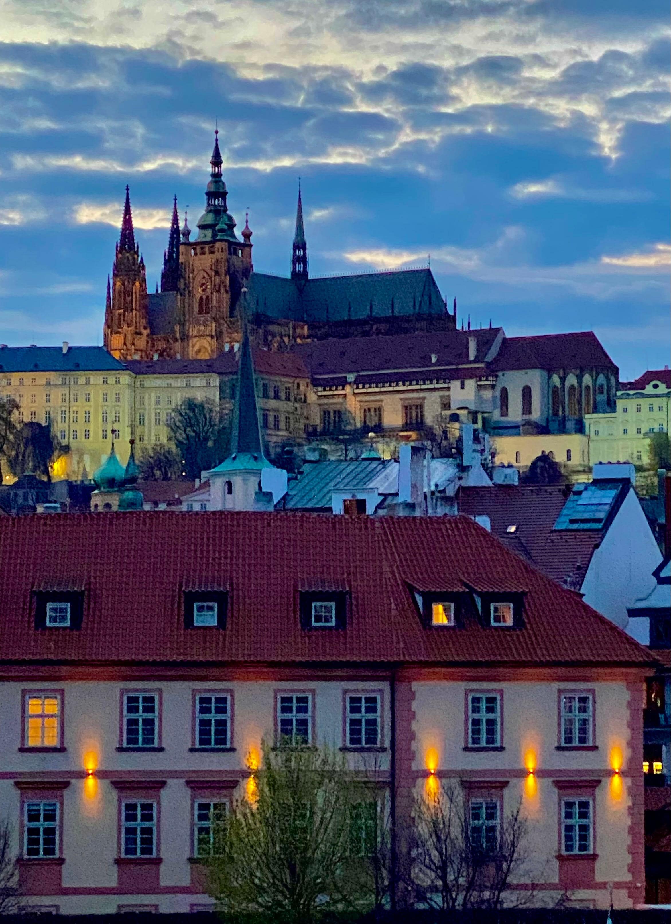 Prague skyline with St Vitus Cathedral overlooking the hotel and the city of Prague.