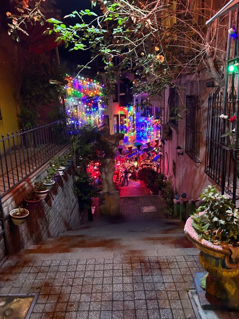 The walkway down to the hotel. We went for drinks at one of the spots. Live music. It’s a nice space, though stairs are a challenge with luggage. 
