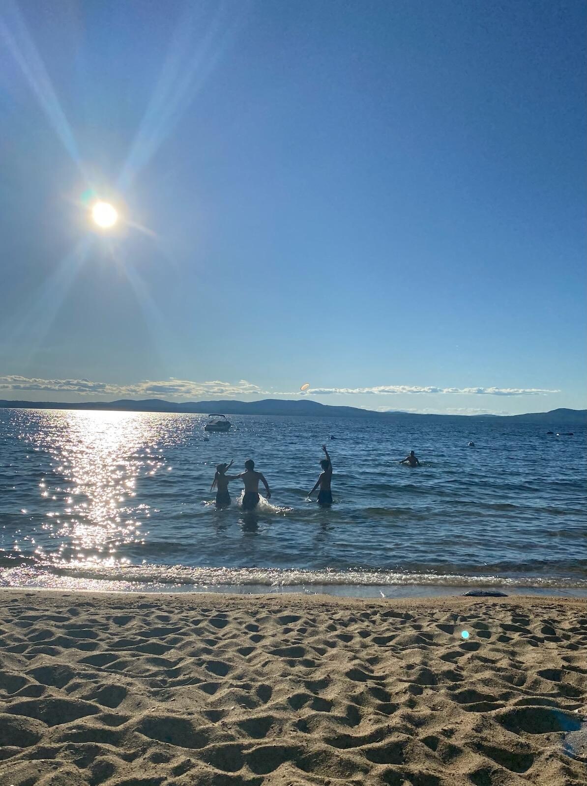 Playing frisbee at a nearby beach