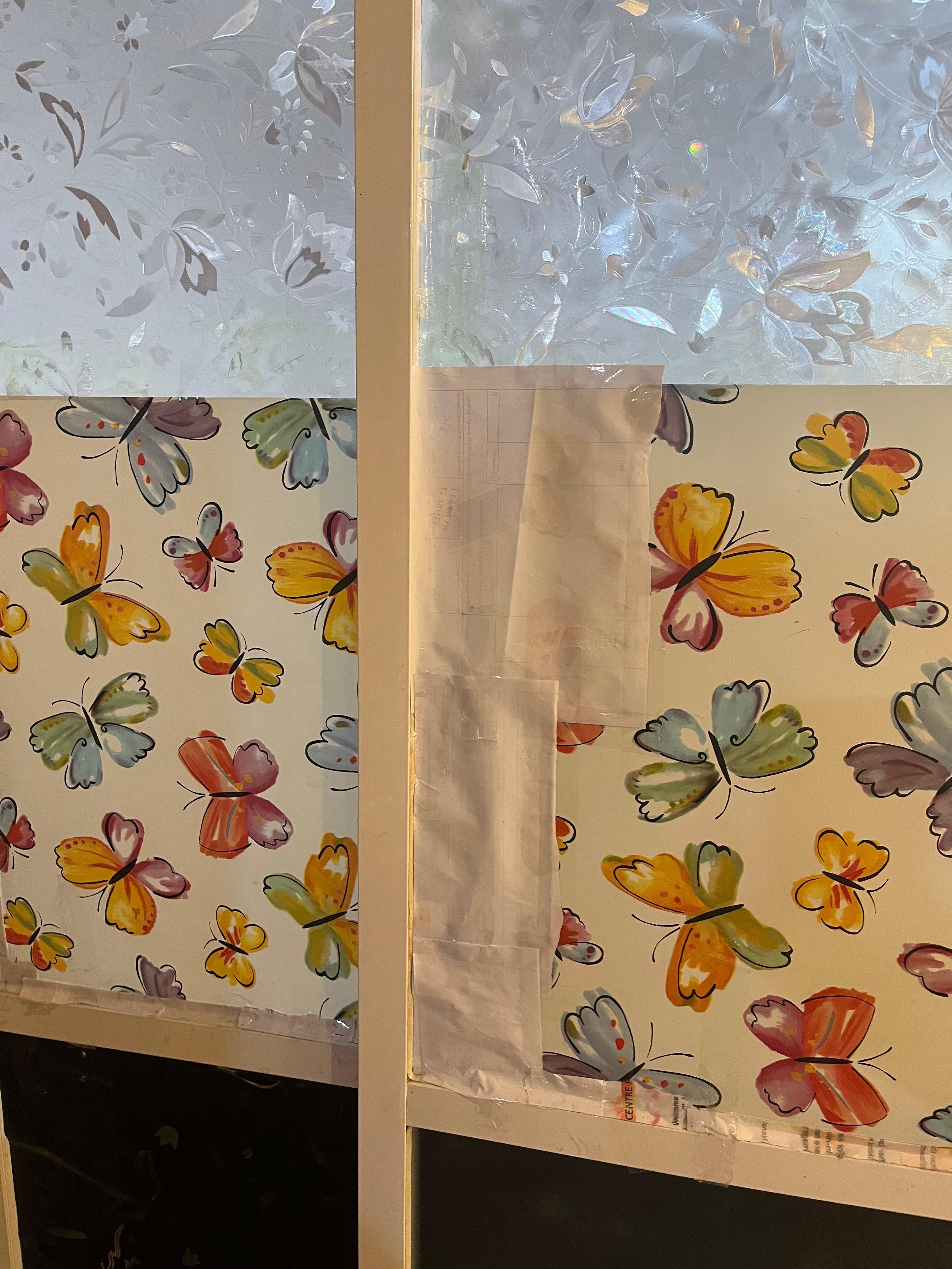 Baggage tape used to seal the washroom door