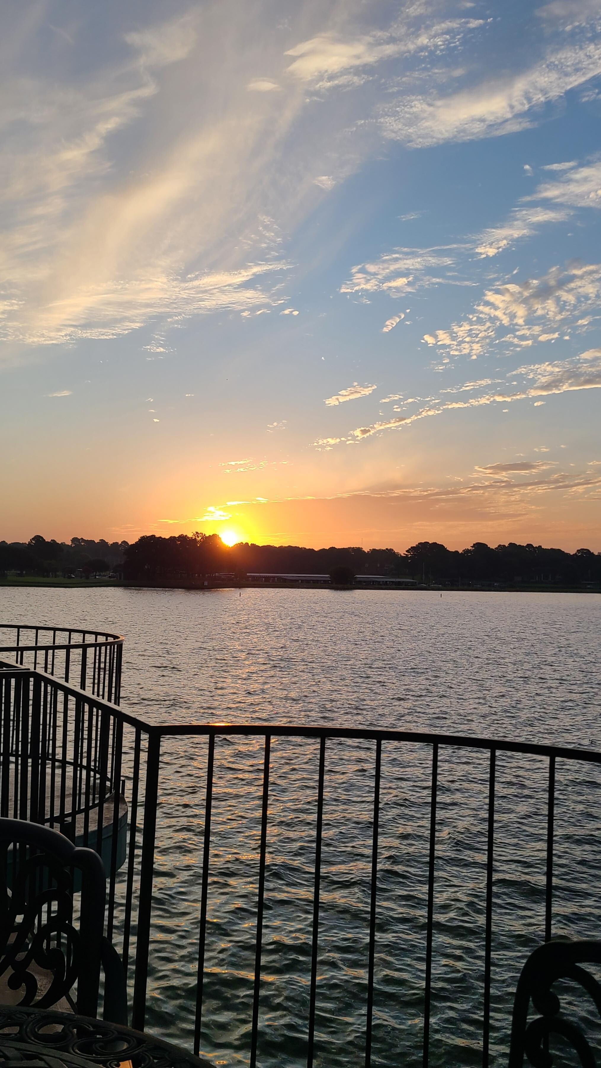 Beautiful sunrise over the balcony.