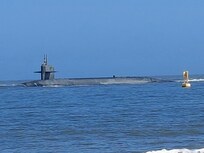 Sailing through the Amelia river inlet to Jacksonville port. Ohio class submarine, Ms. Rhode Island.!!!