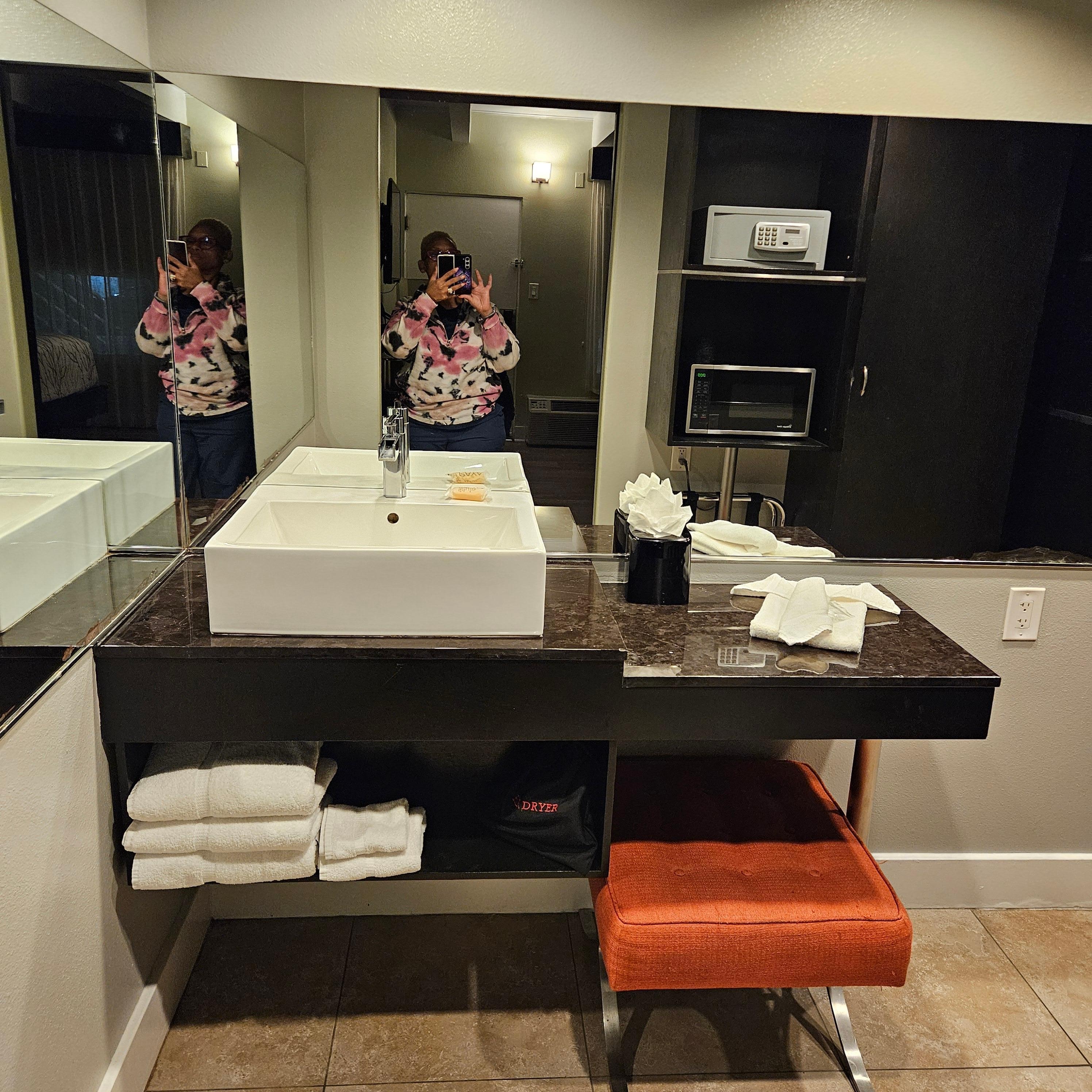 This is a view from the sleeping area looking into the bathroom. 