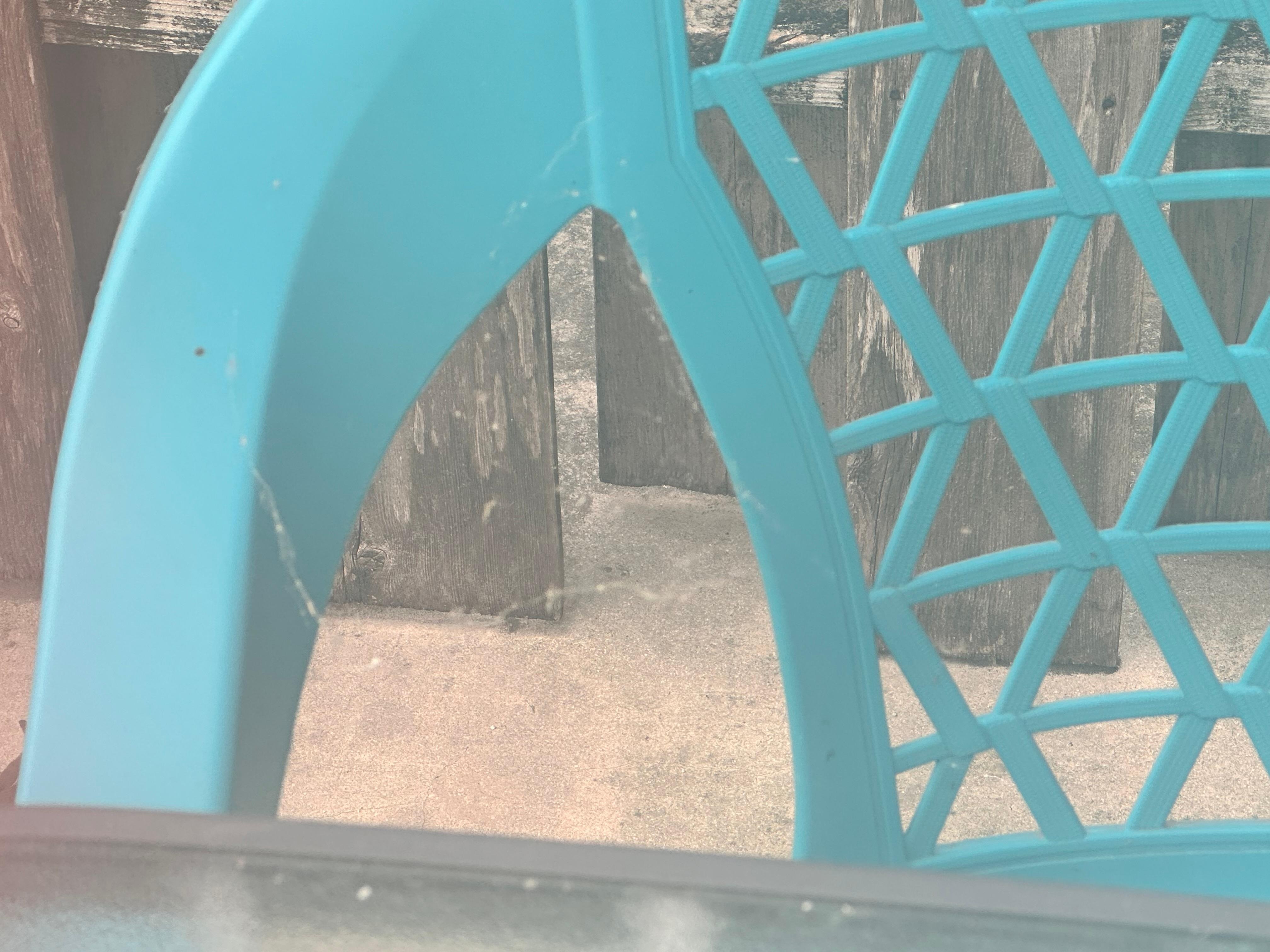 A lot of chairs on patio but very dirty. 