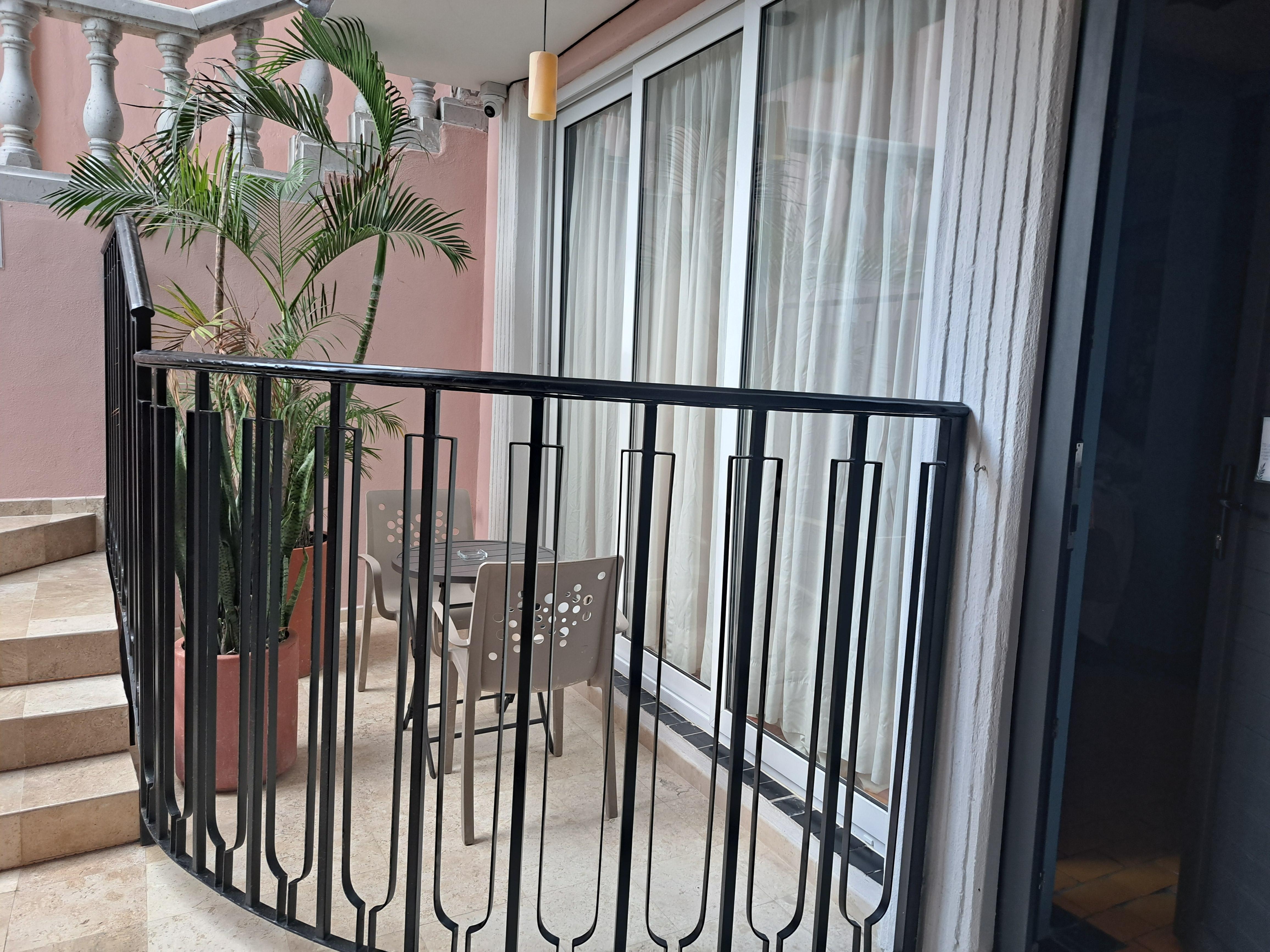 Our actual room with a cute little seating area.