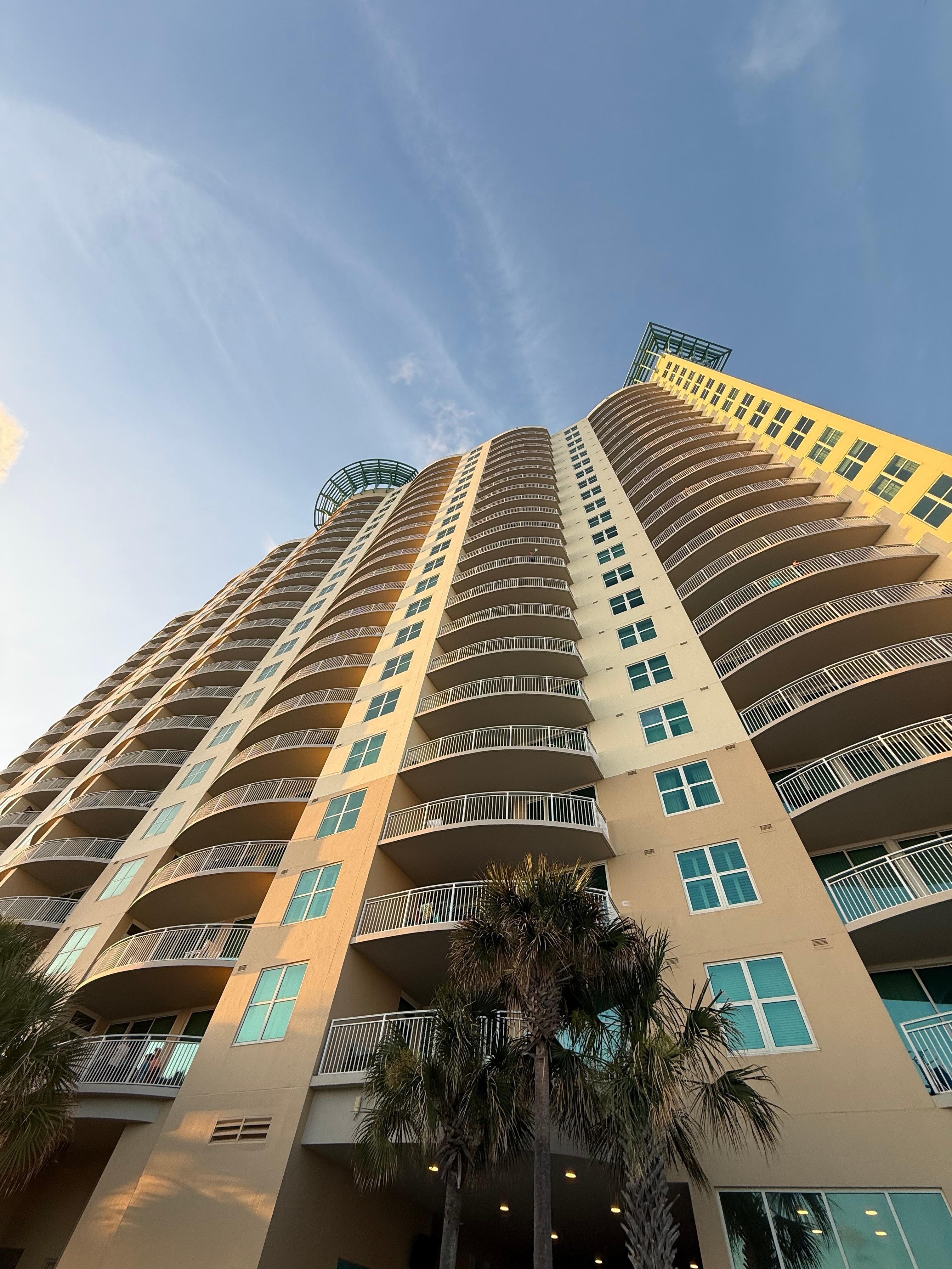 View from the pool below the building