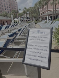 Entire area of pool deck closed on a Saturday.
