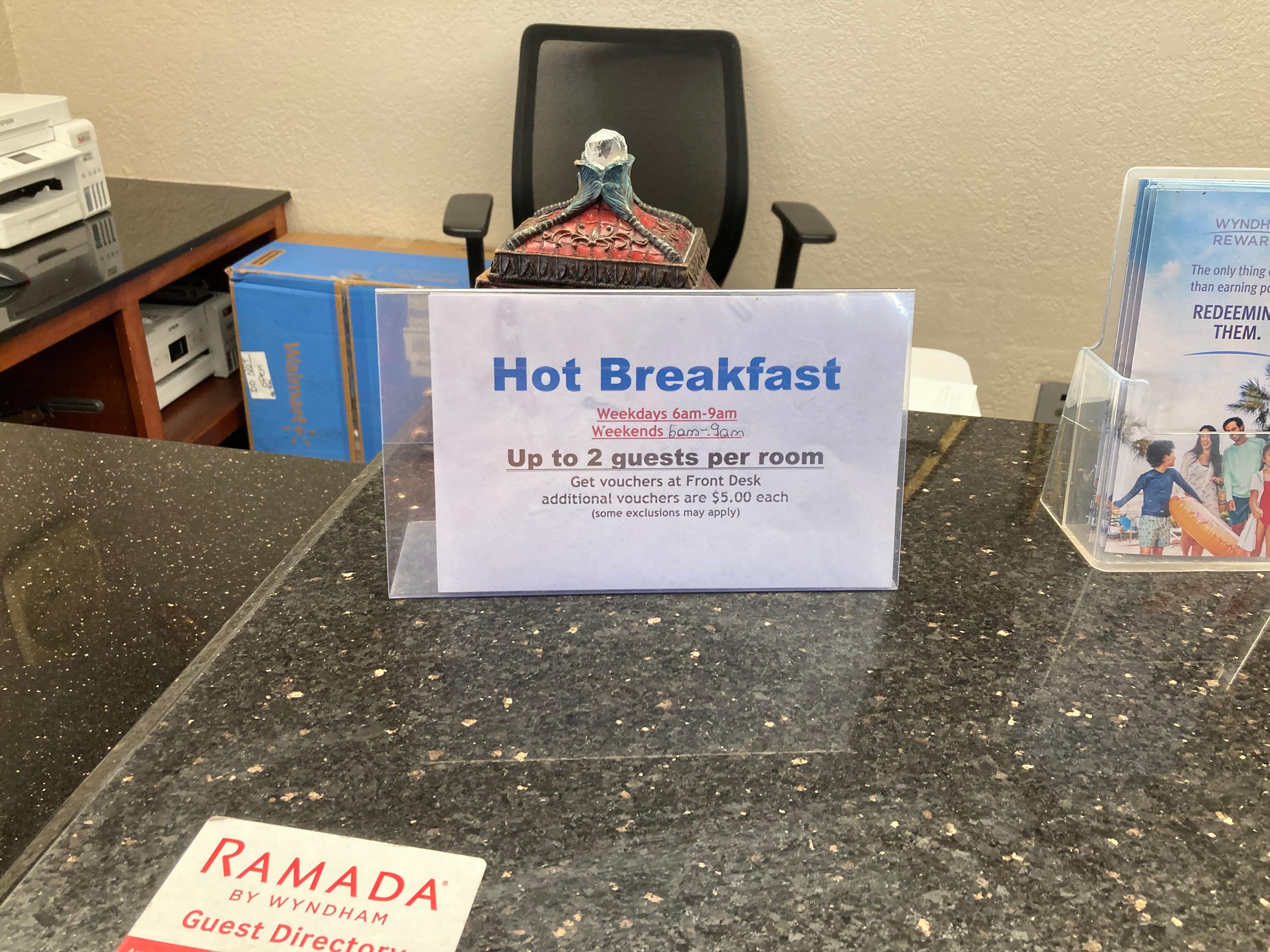 Only 2 breakfast and the other has to pay $5.00.