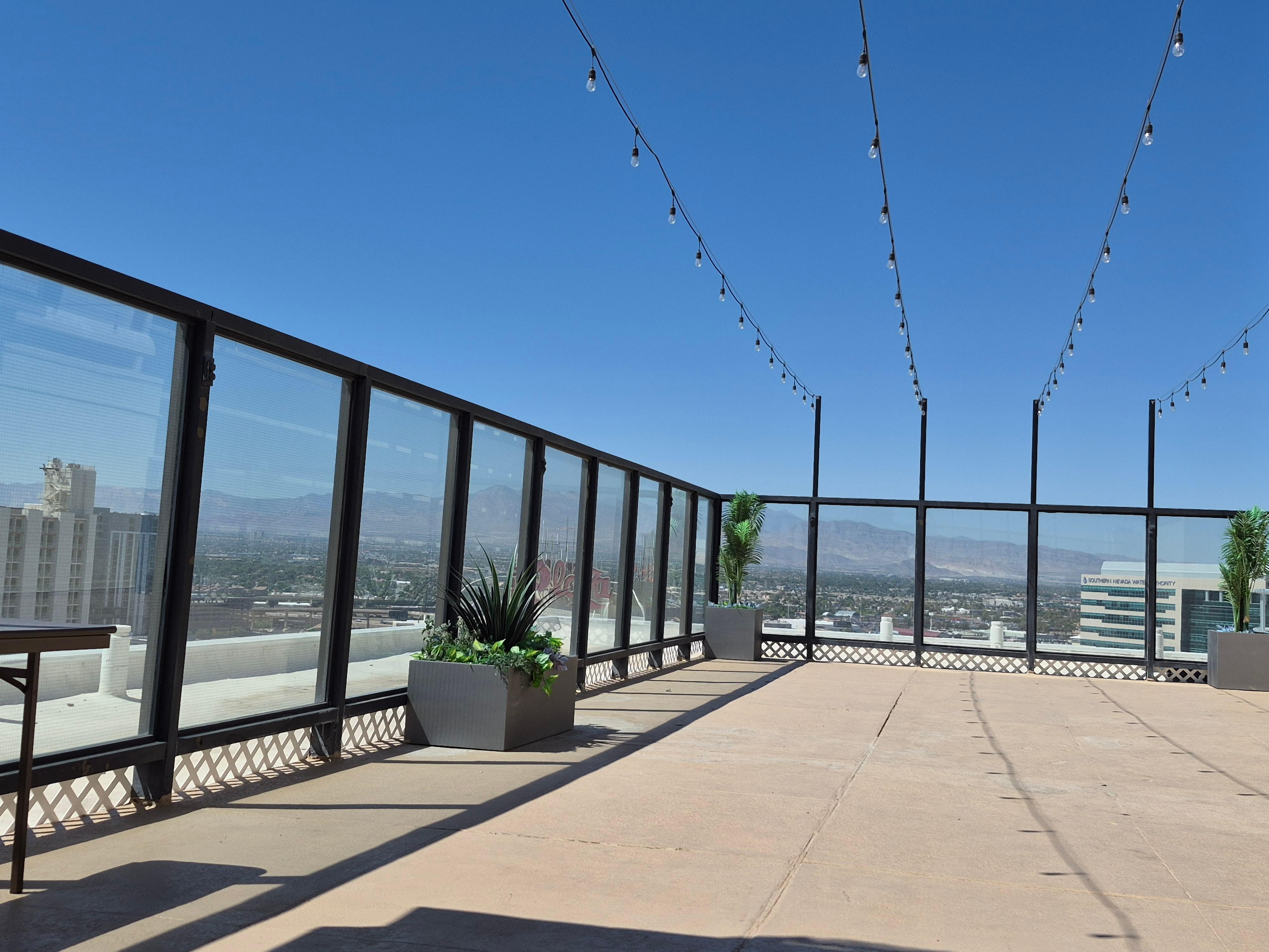 Beautiful views from the rooftop of Vegas and the mountains beyond.