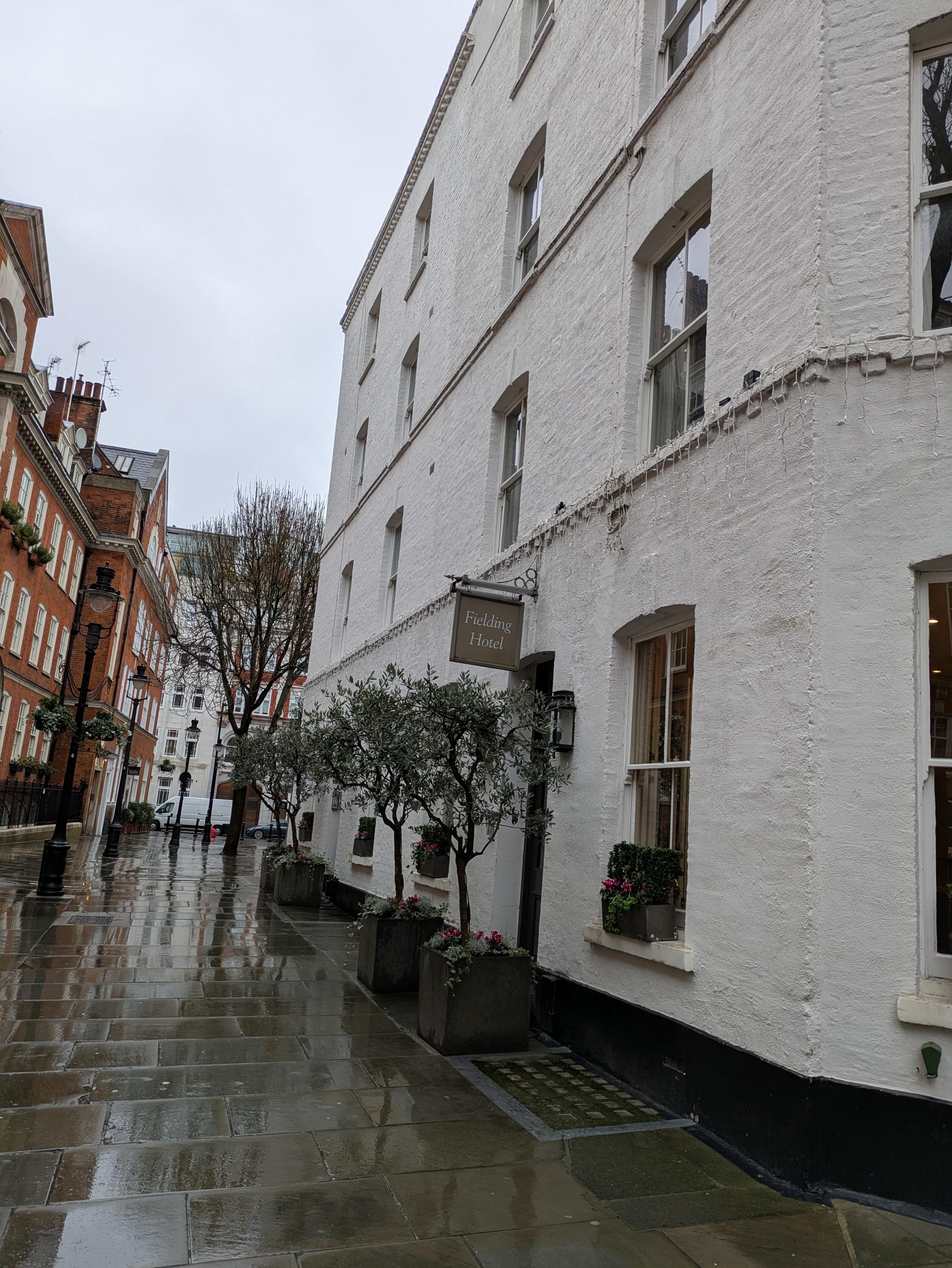 The outside on a quiet pedestrian street 