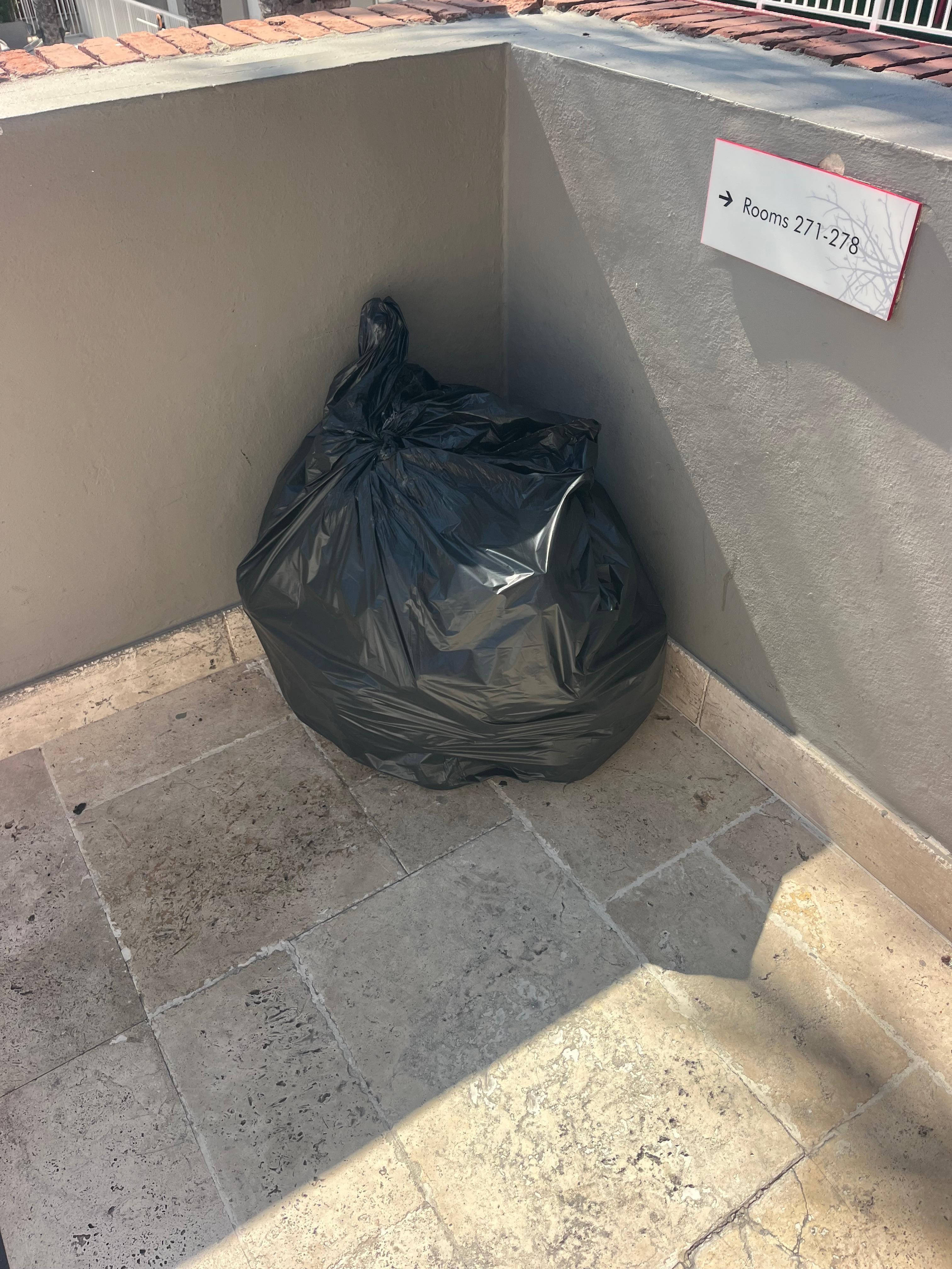 This is a bag of trash you had to pass on the stairs when you are carrying your heavy suitcases up. 