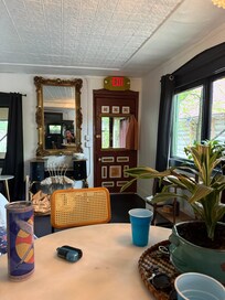 View of front door from dining table