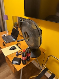 This little fan was the "Sorry we have no A/C" solution.