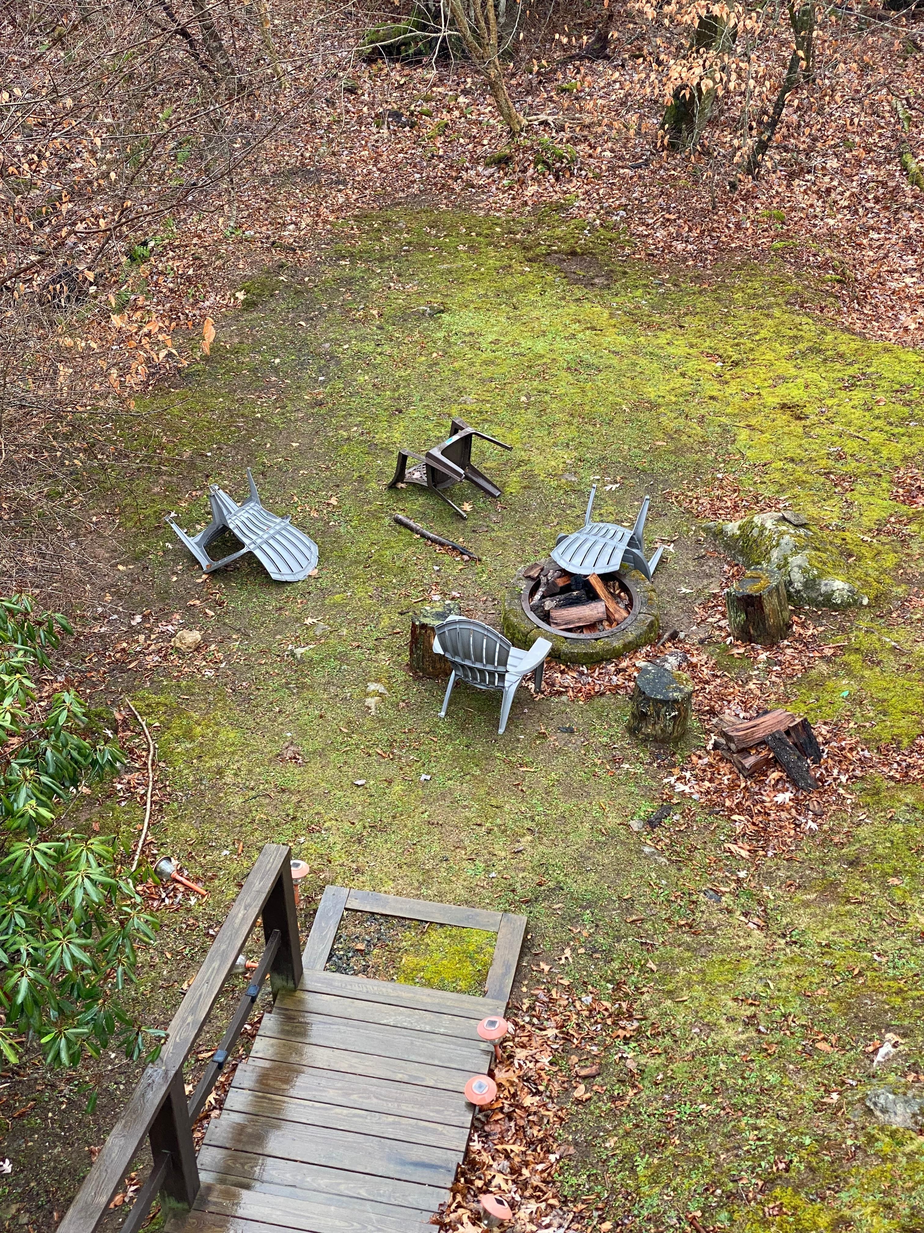 Chairs by the Firepit knocked over in disarray