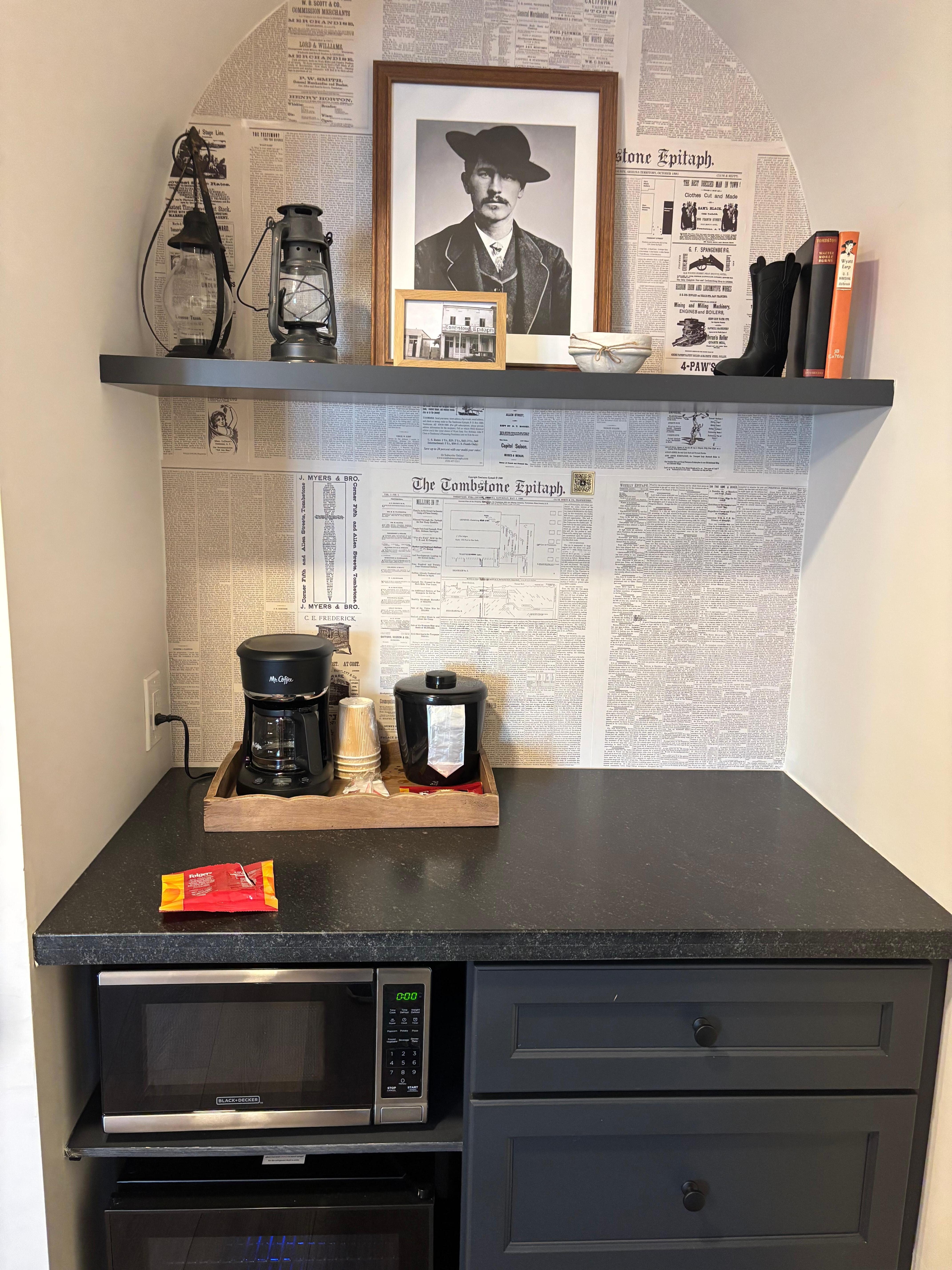 The coffee bar needed a little lamp. 