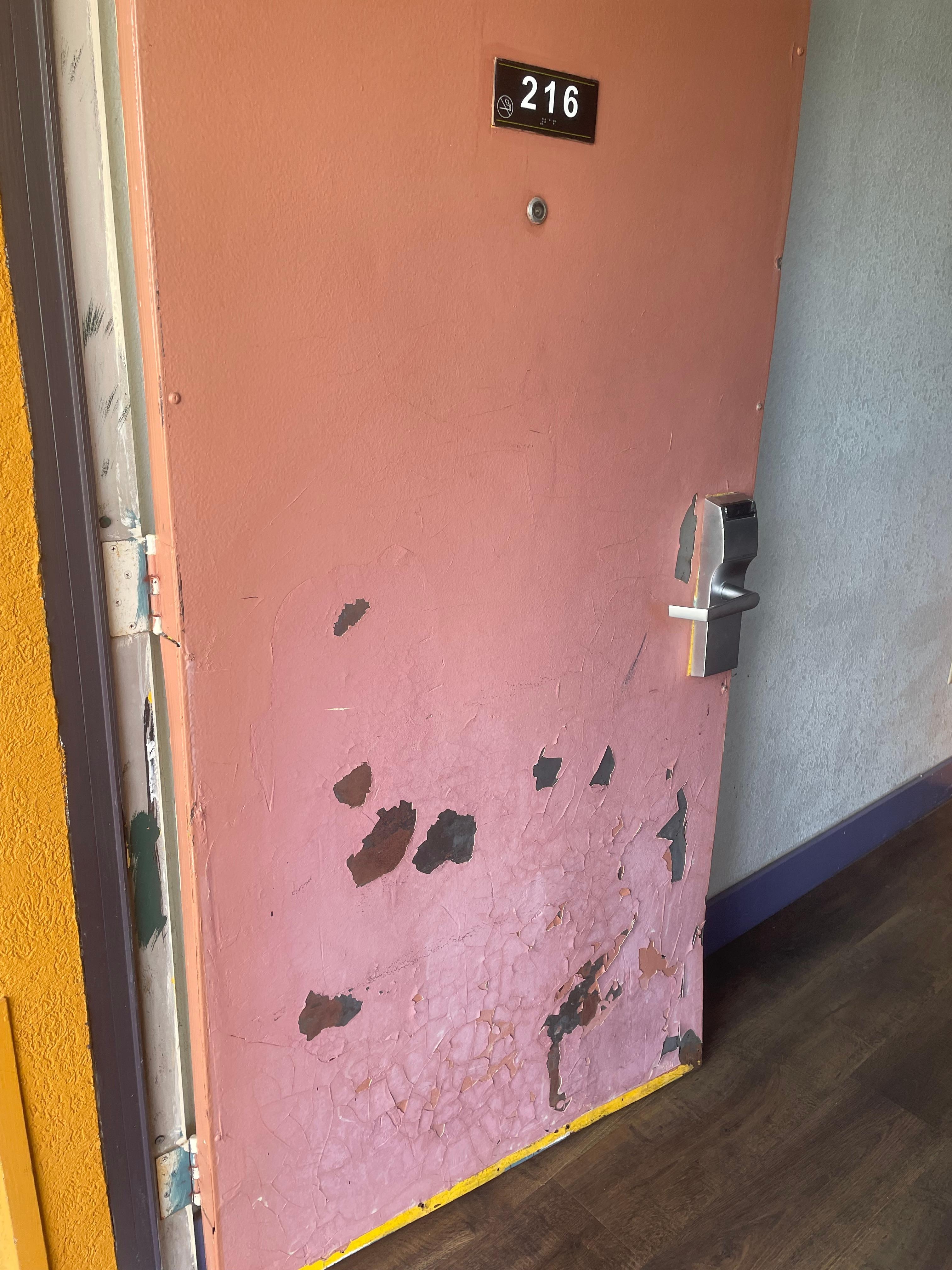 Door beaten up which I’m assuming been multiple times because it was difficult even for us to open it