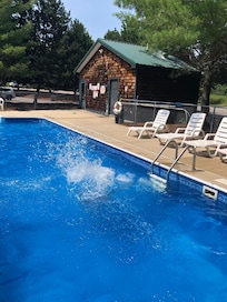 Very nice changing area and bathroom at pool site.