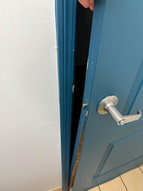 Broken bathroom door that gets stuck so you can’t open it