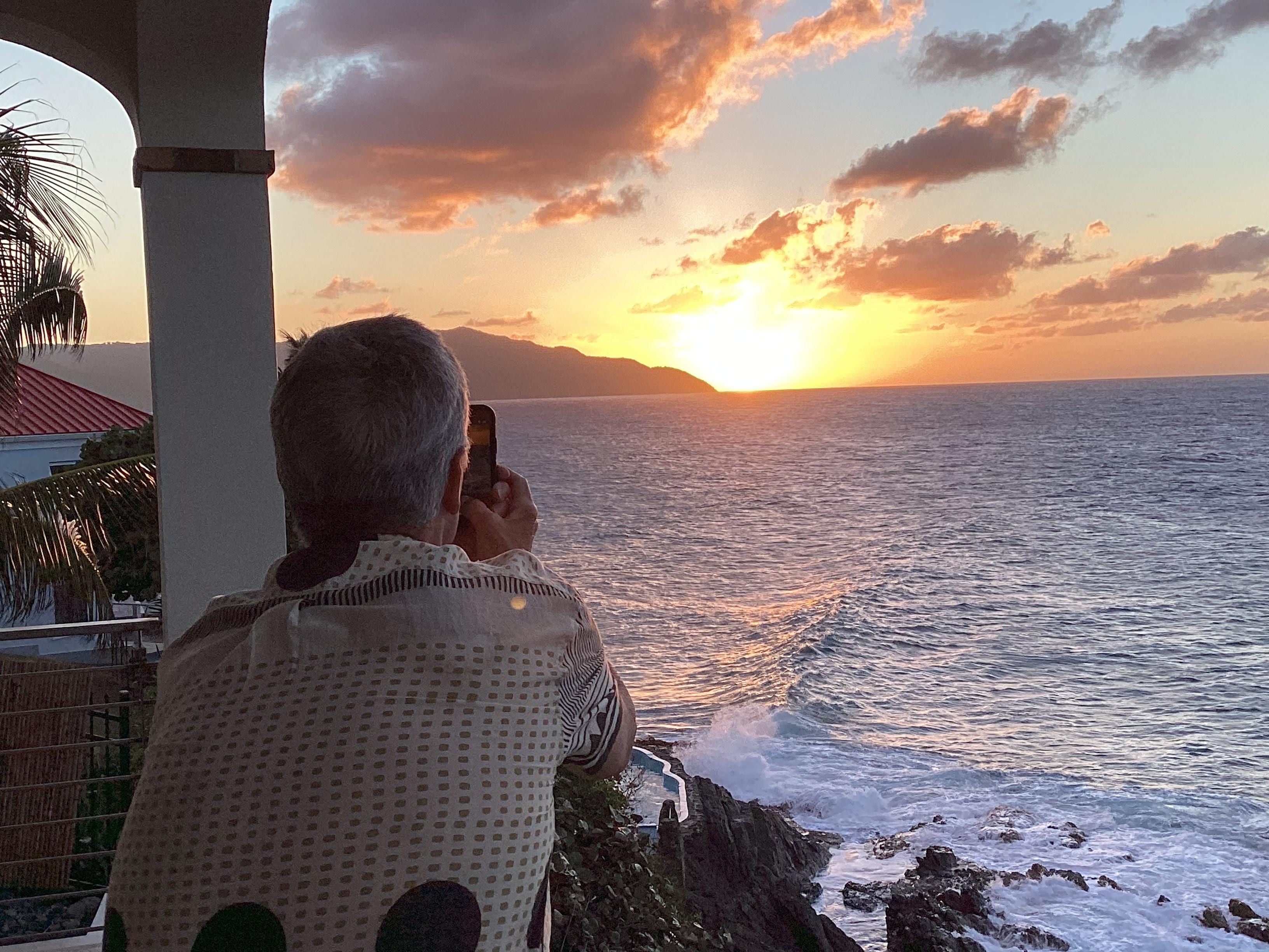 Watching the sunset from our balcony
