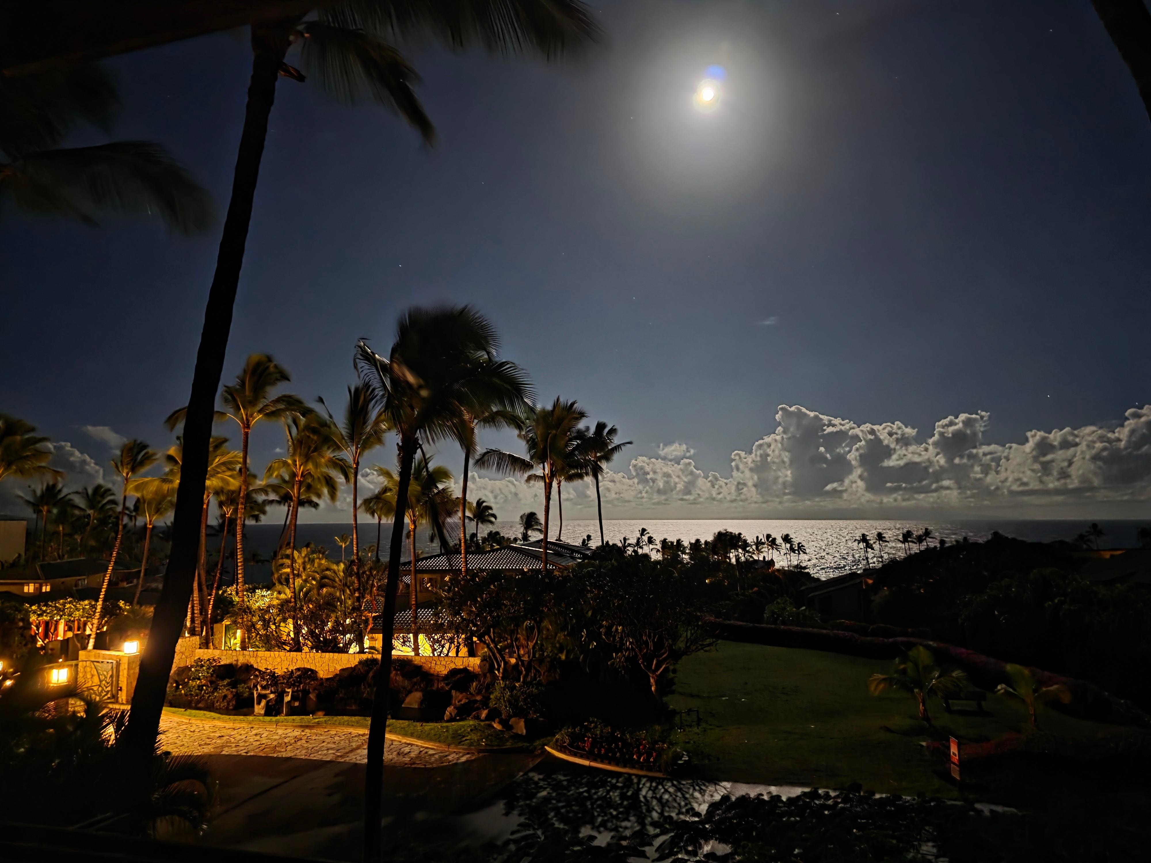 View from balcony at night.