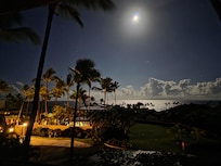 View from balcony at night.