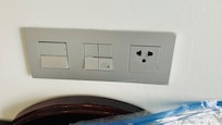 This was the only outlet and I couldn't get a drop cord to use so I had to charge my devices in the bathroom only