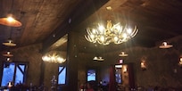 Cozy, rustic dining room.