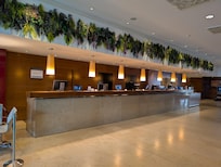 Seven check-in positions, only one working.