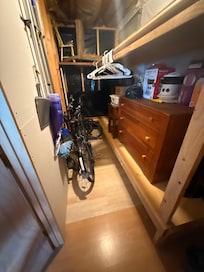 Storage room with bikes to use and extra heaters