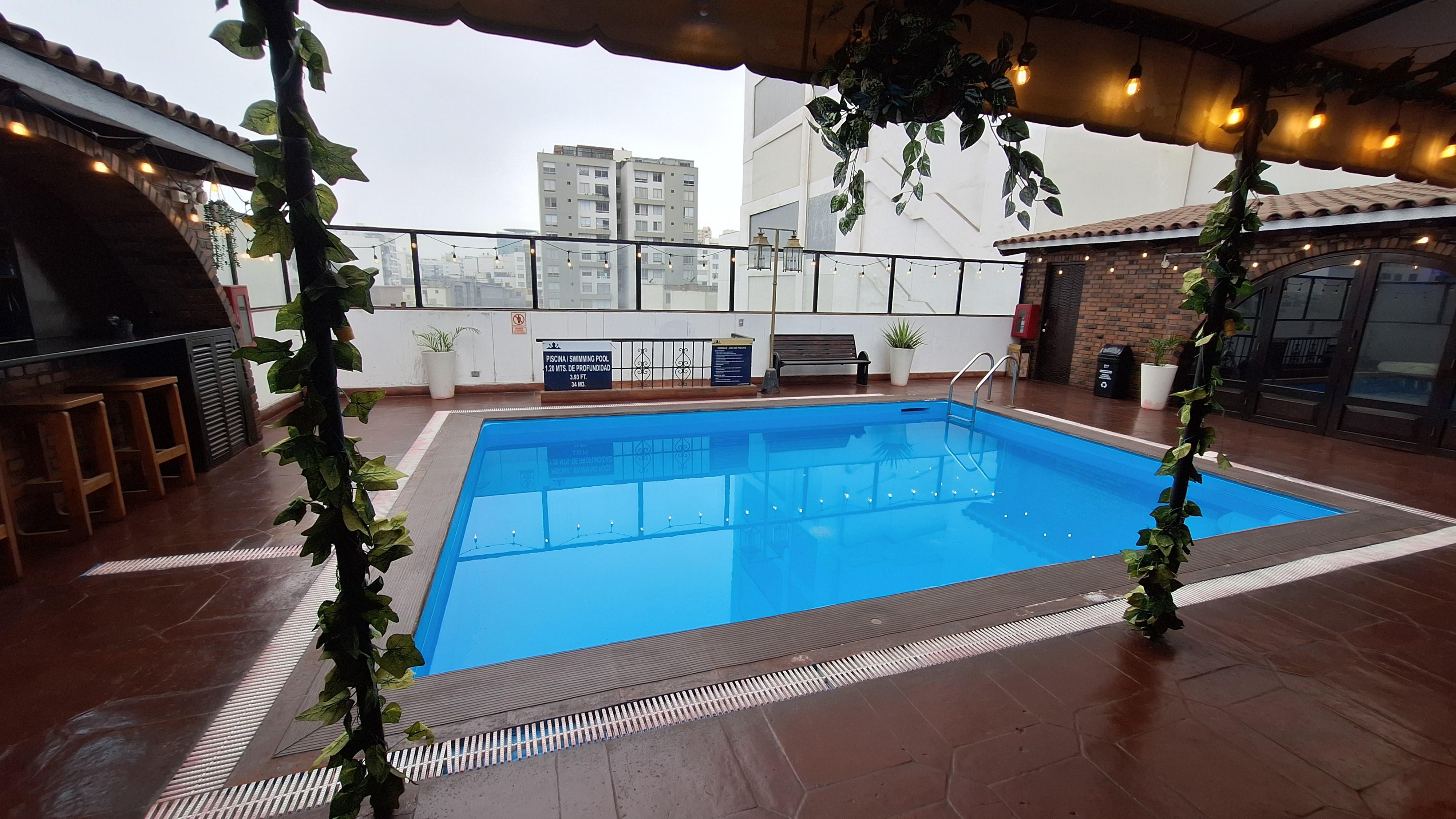 Pool and breakfast area on top floor