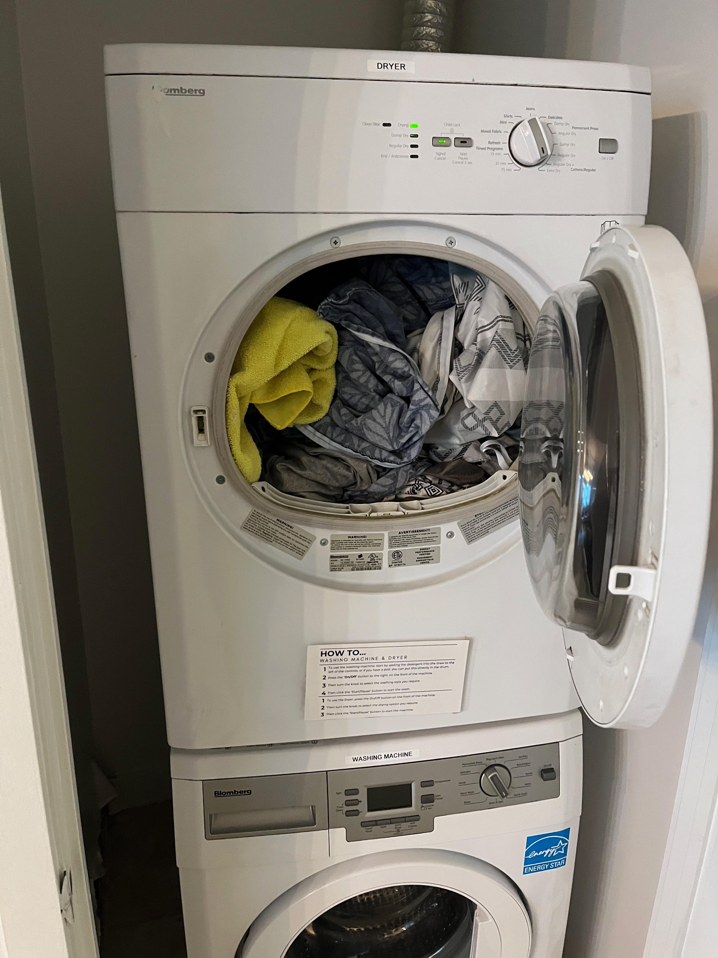 Linens left in the dryer from the cleaning staff