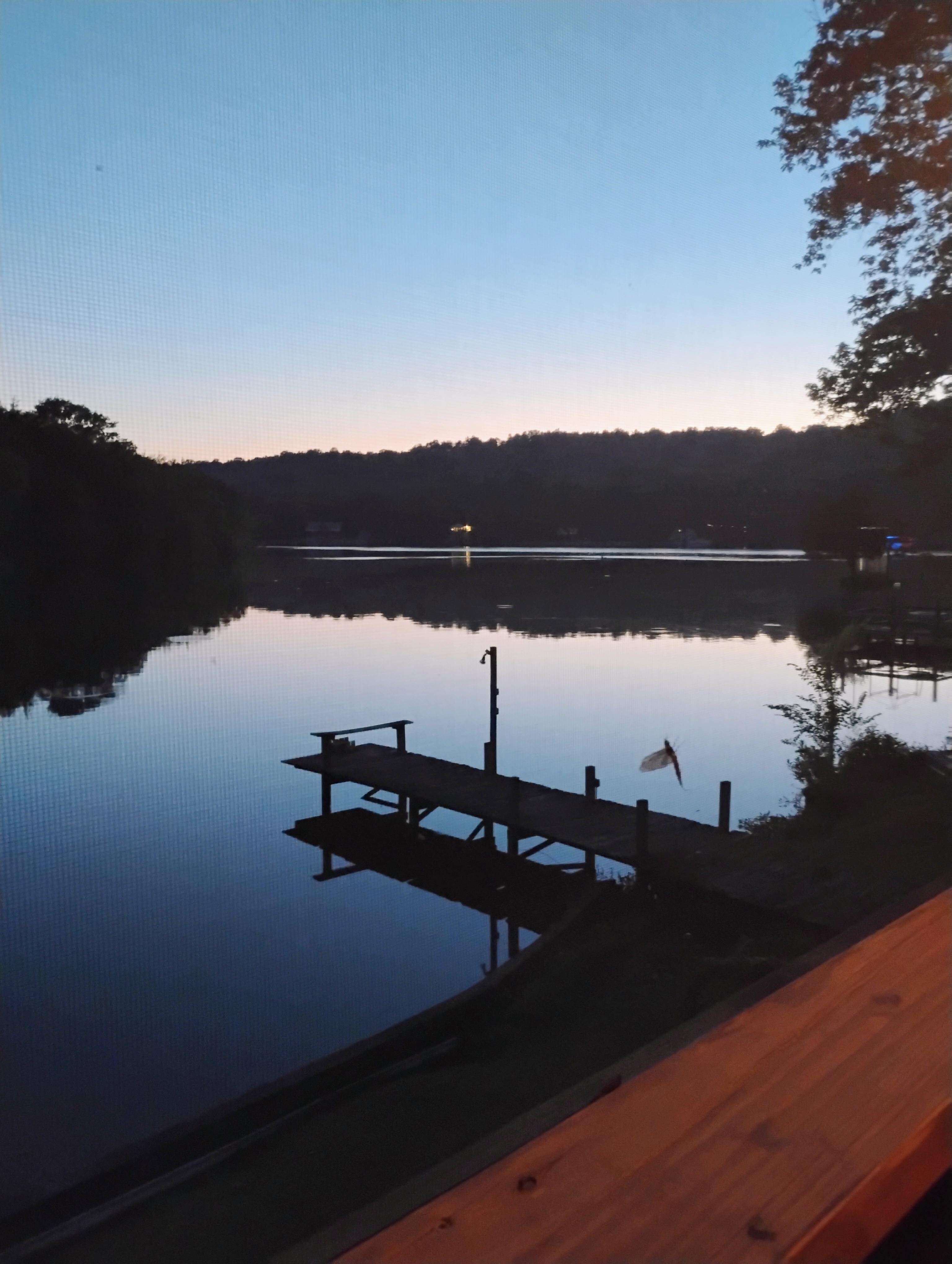 Lake at sunset. View from porch