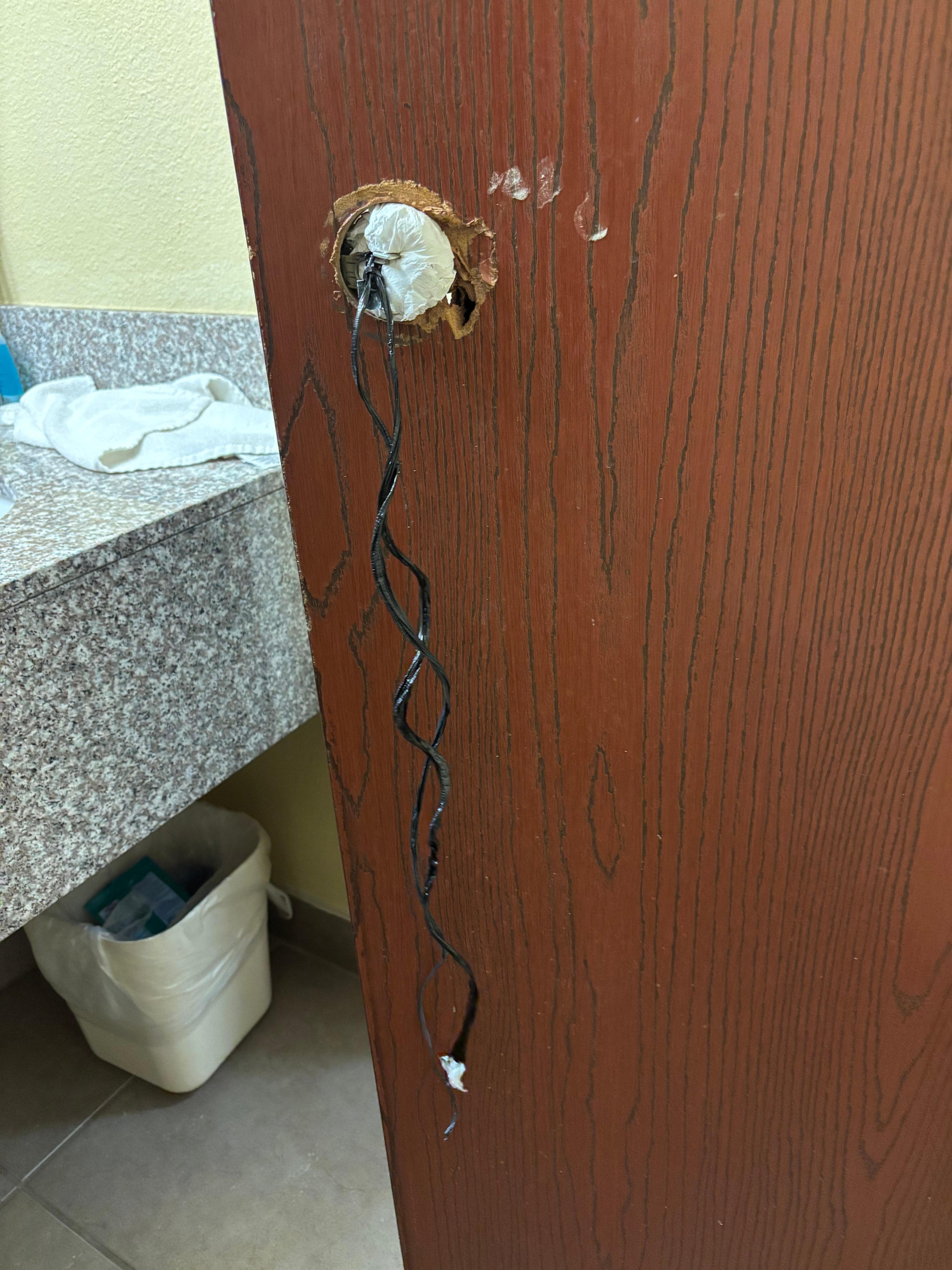 Door cord to open door in bathroom 