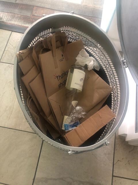 Full recycling bin upon arrival. 