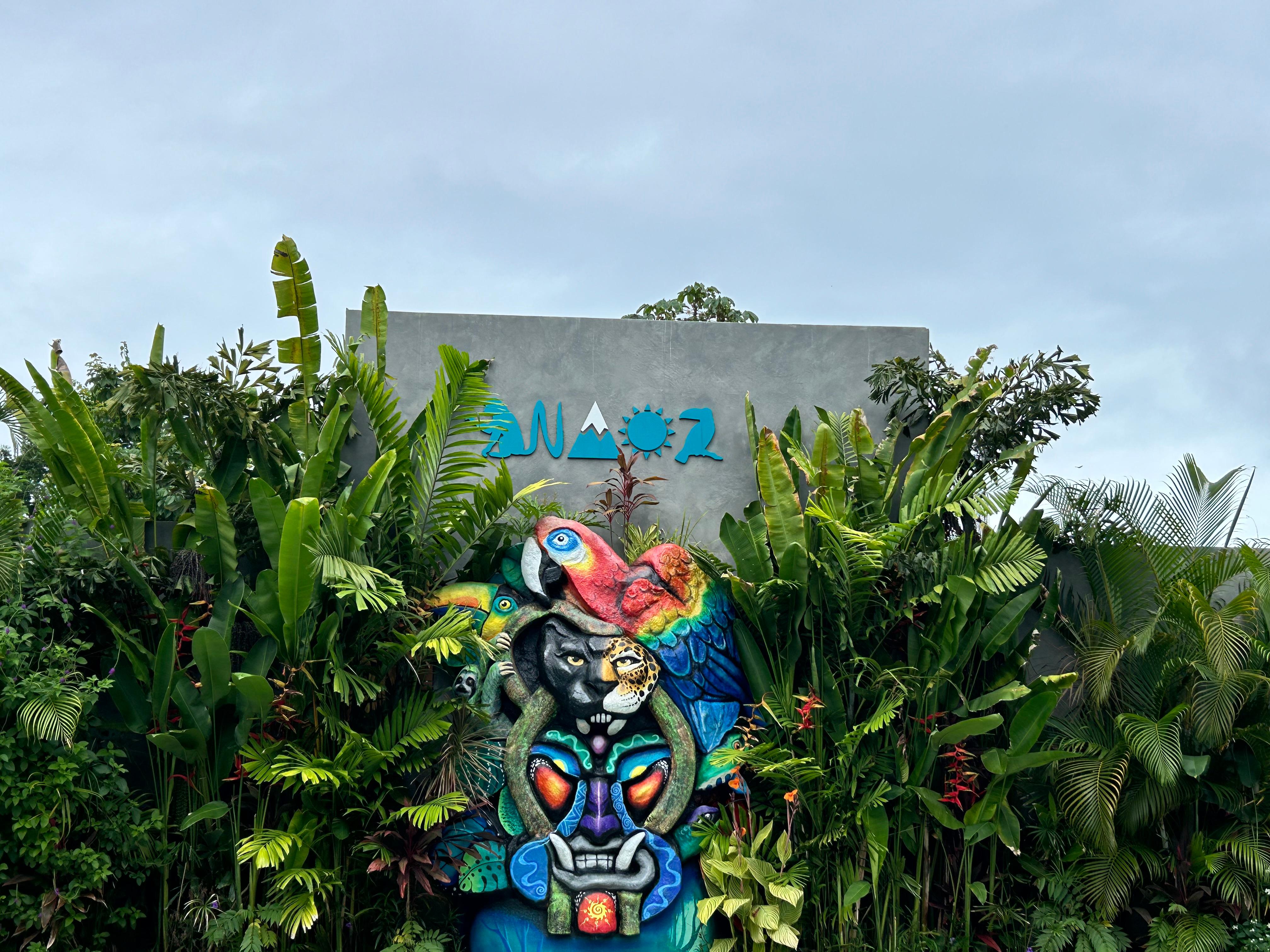 Pool decor among much more lush foliage 