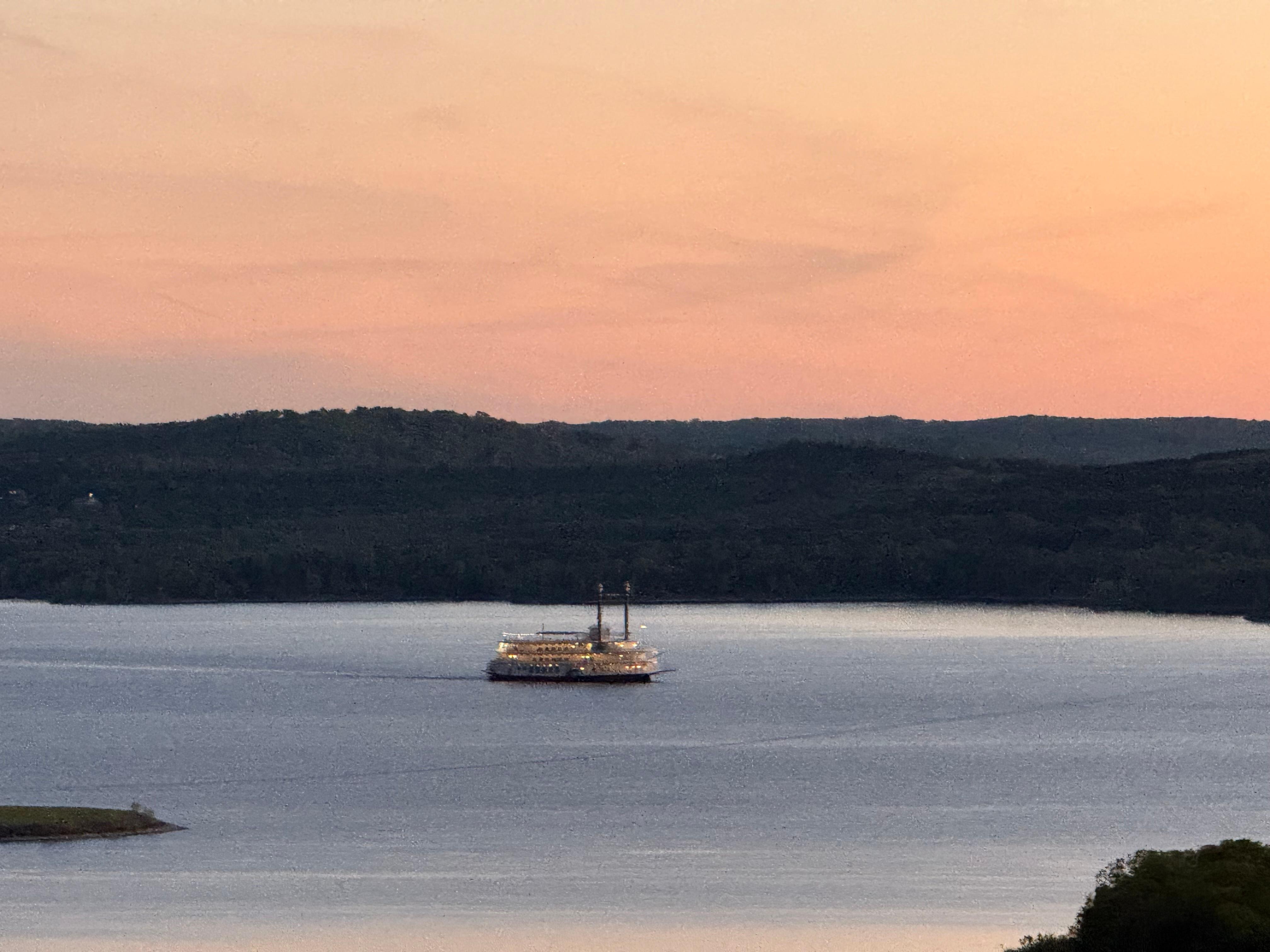 The Silver Dollar City Showboat travels right by.
