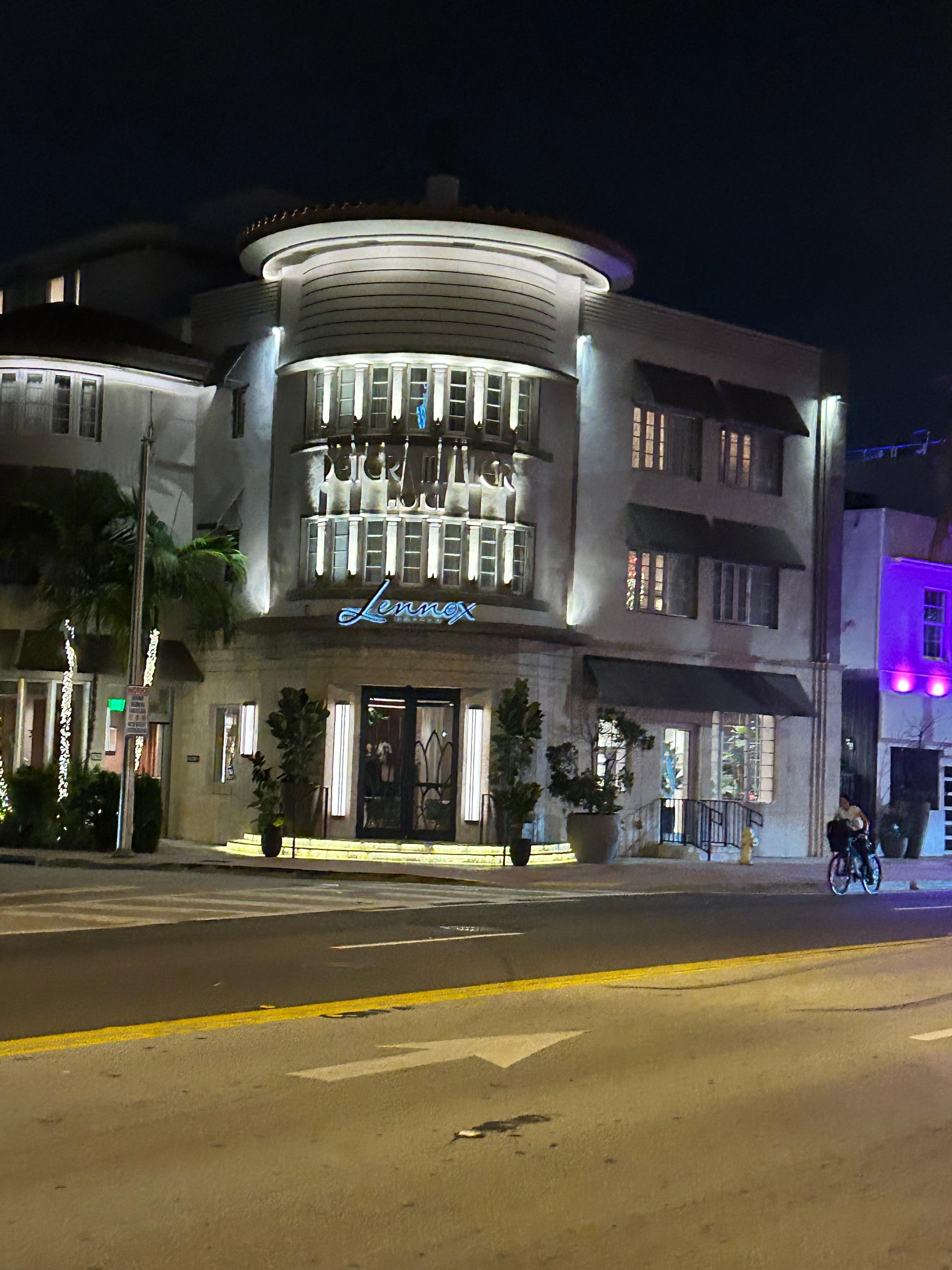 Hotel front at night