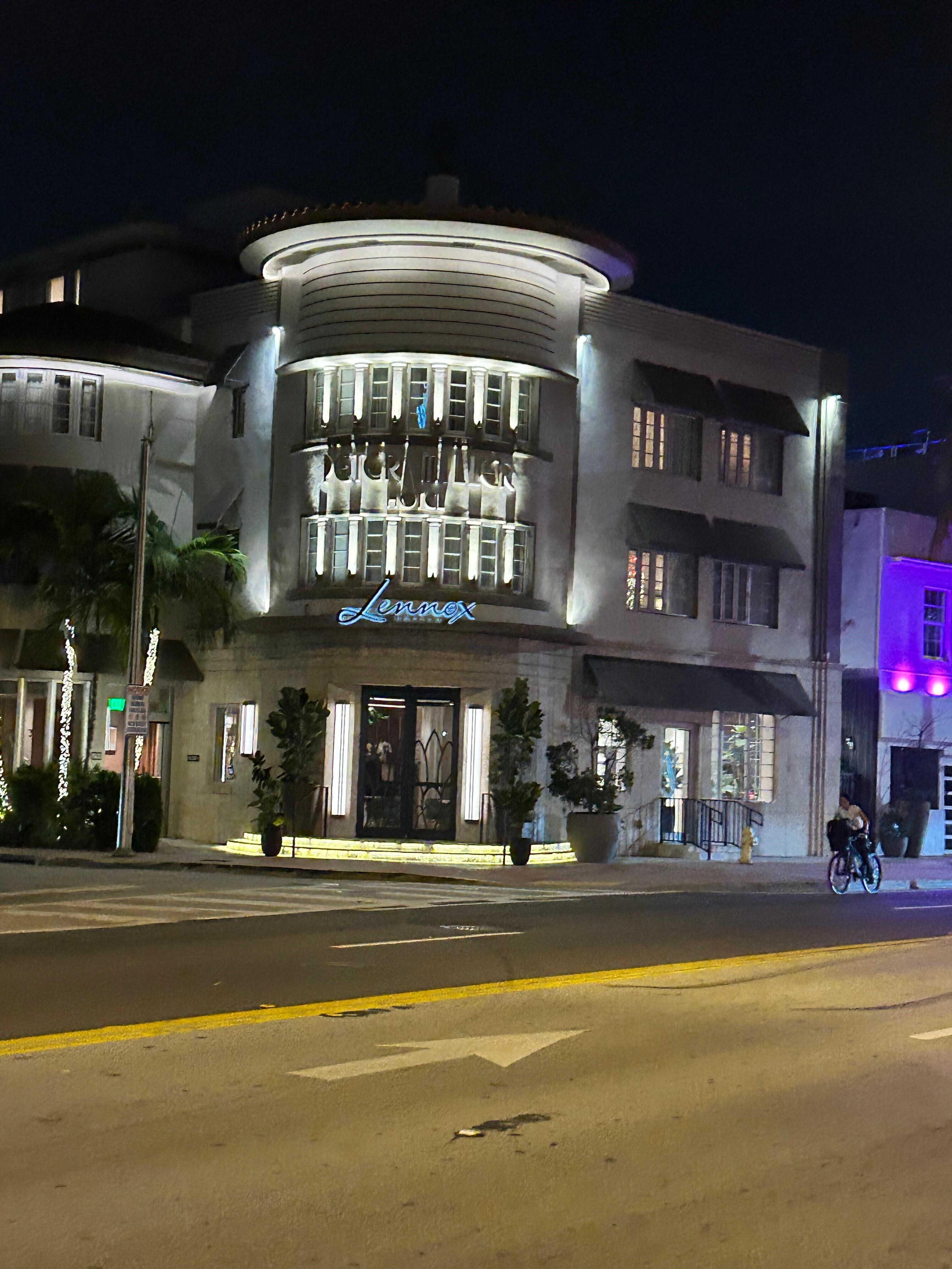 Hotel front at night