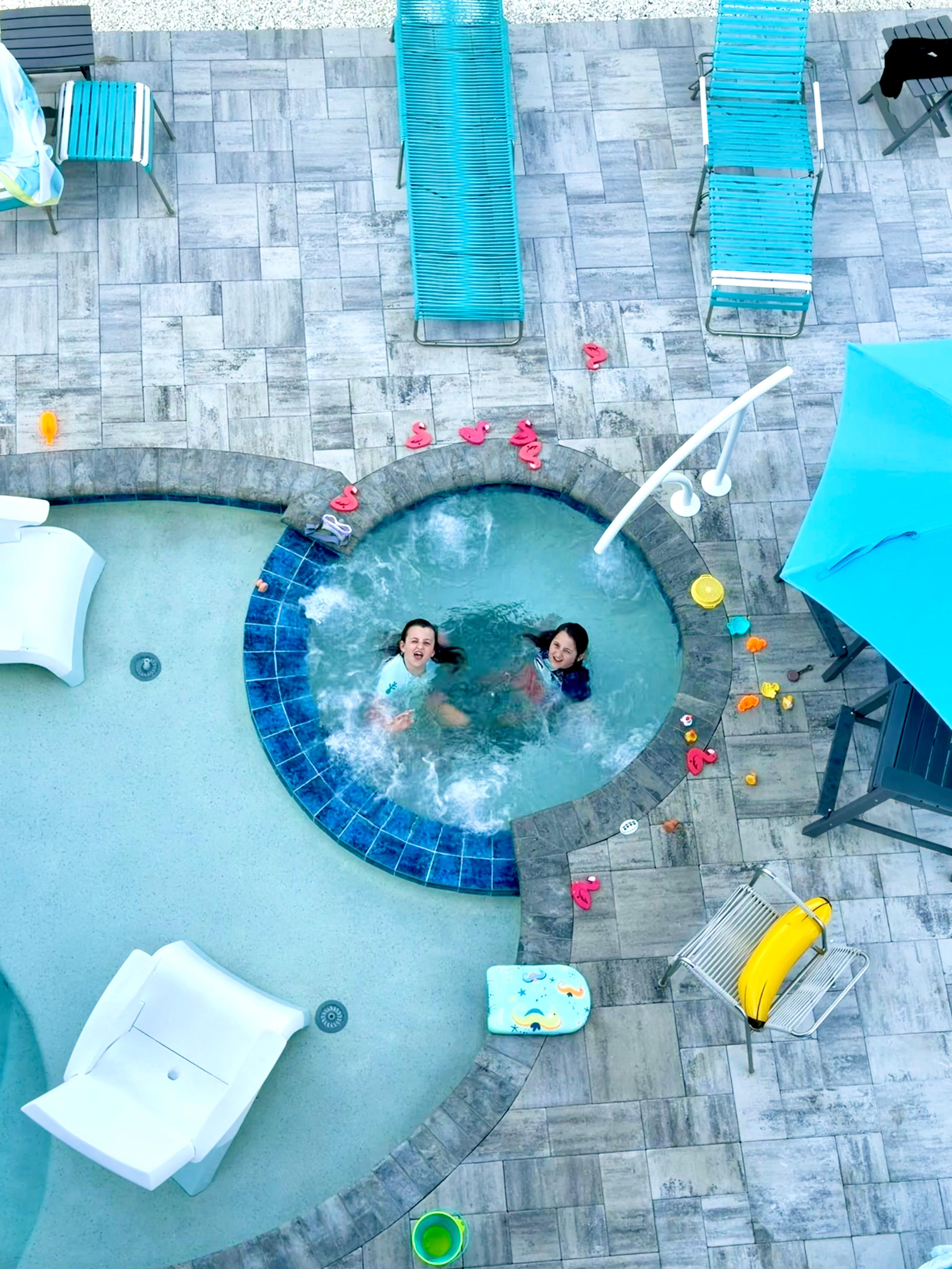 Grands in the hot tub