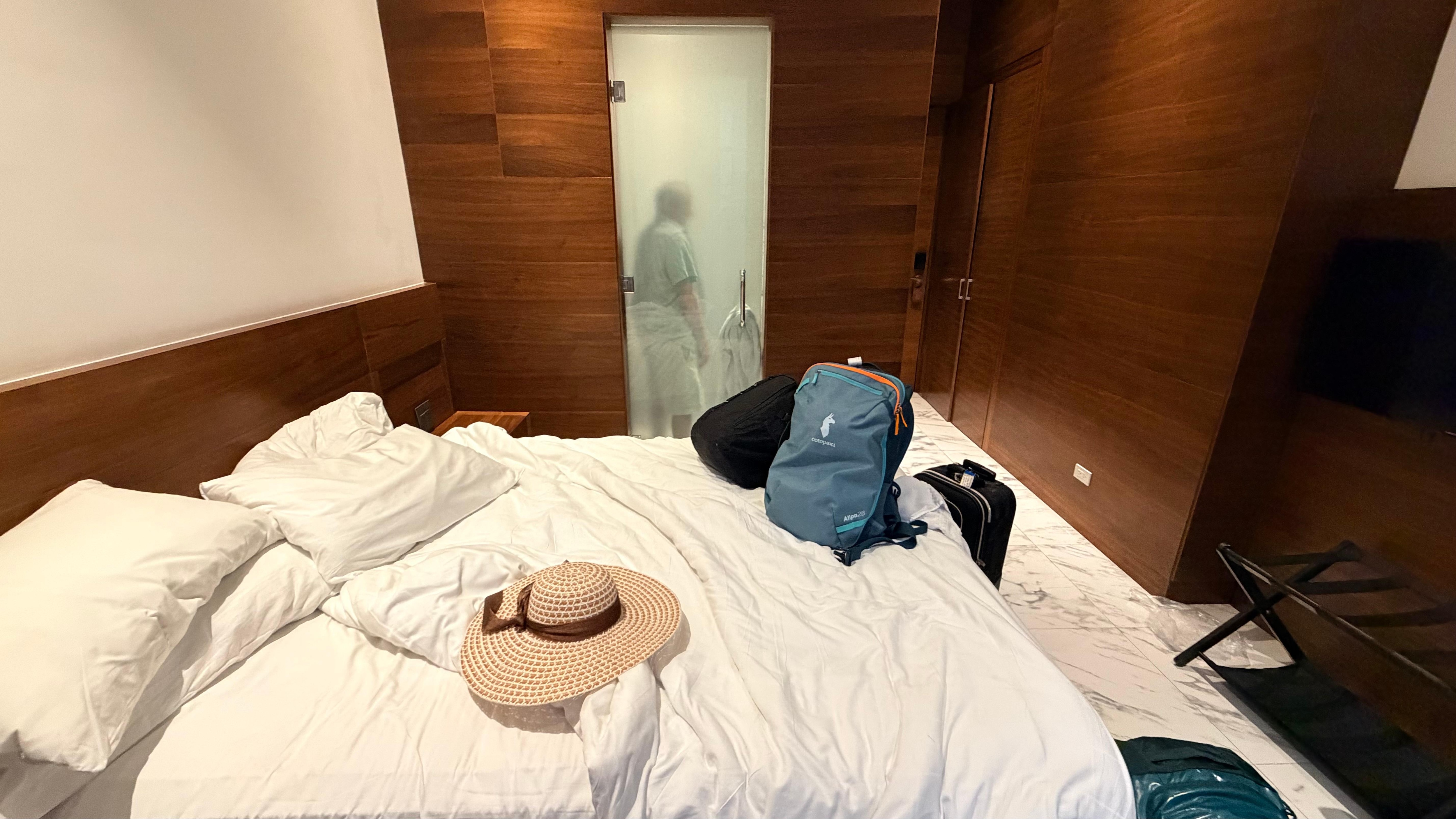 You can easily see the person inside the bathroom. 