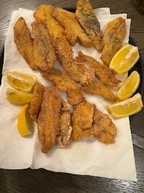Fresh white trout for dinner from the dock to the table