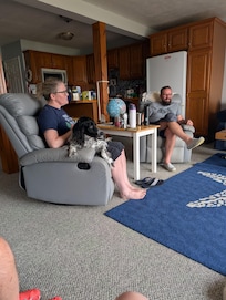 Relaxing in the living room looking out on the lake.