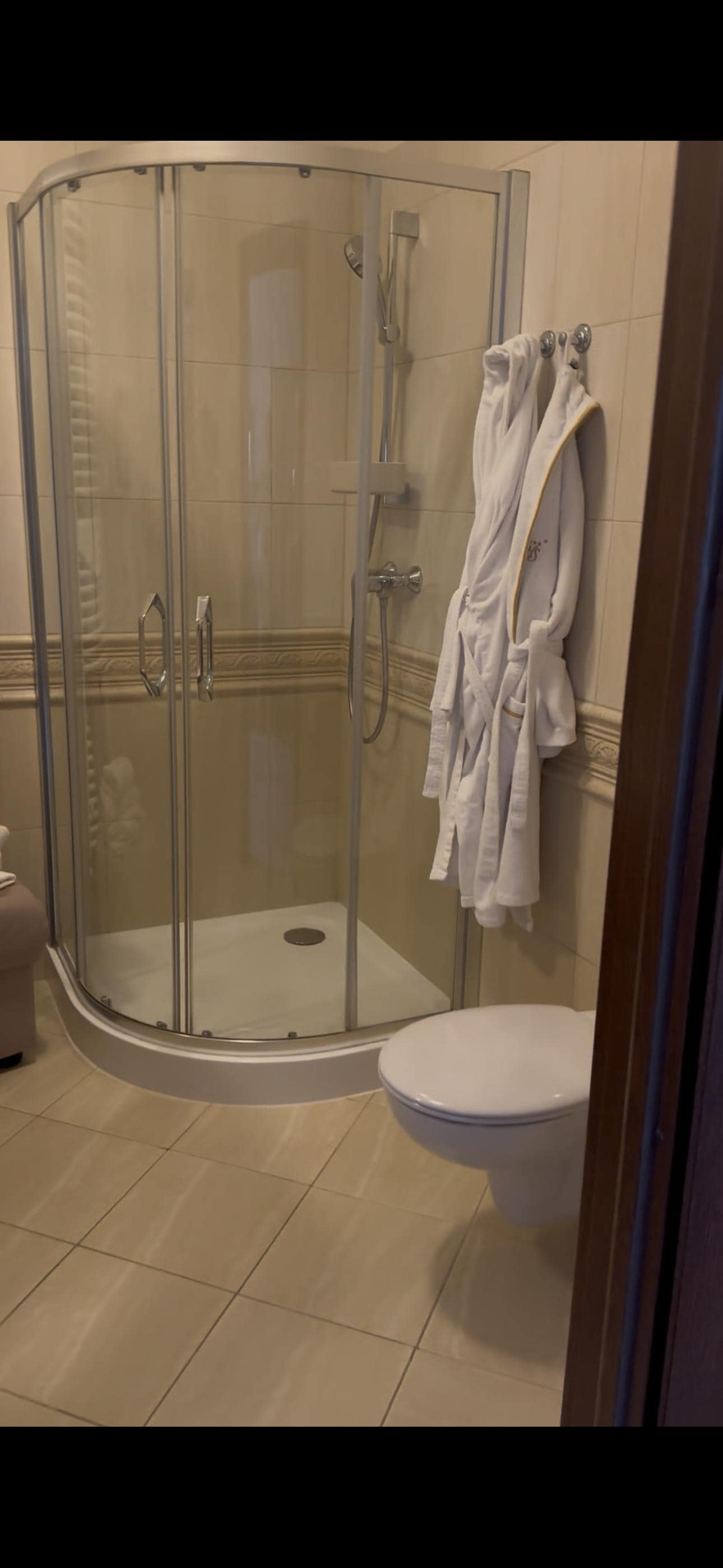 Great water pressure, robes and towels. 