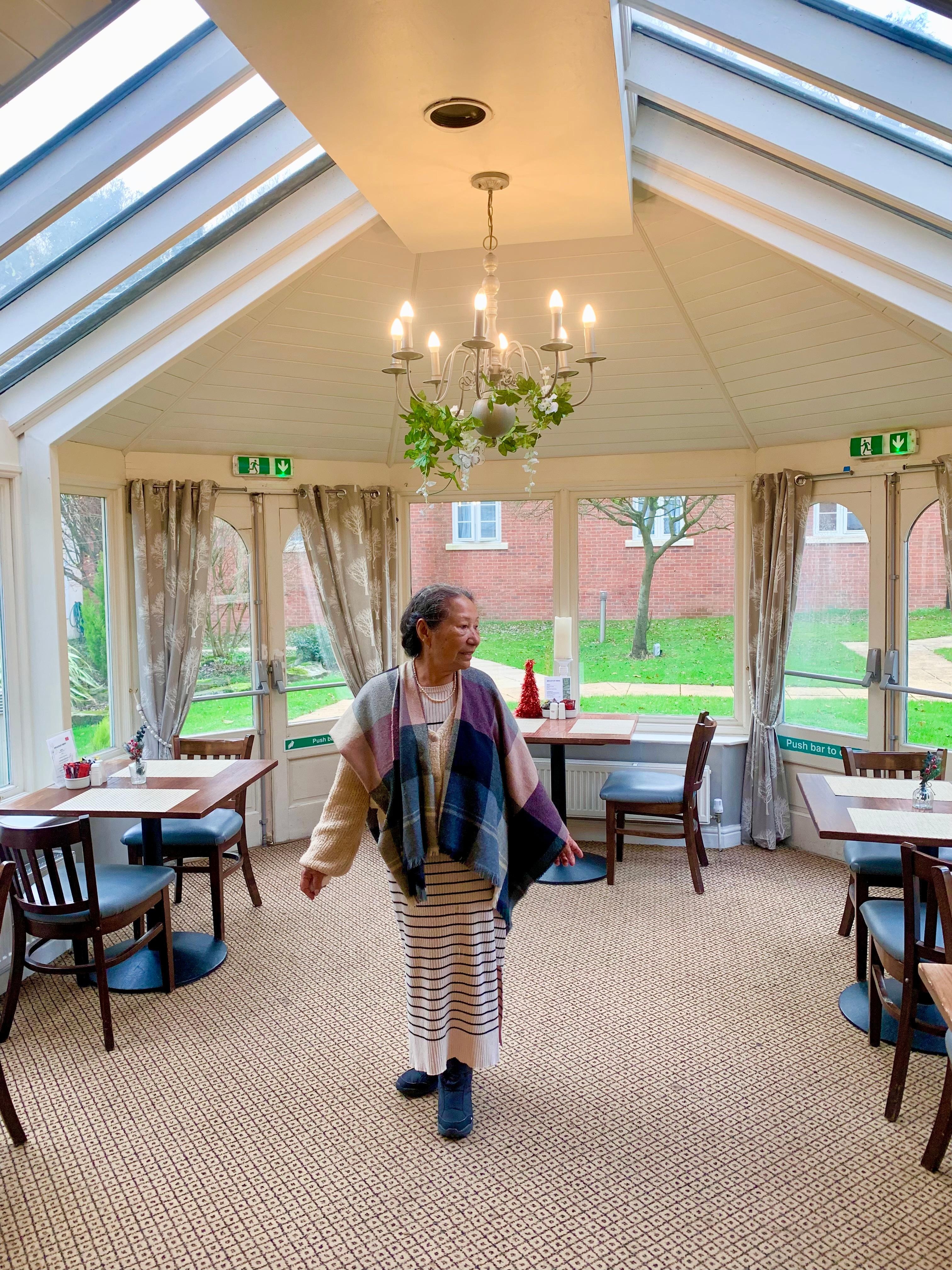 Mum enjoying the breakfast environment 