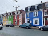 The Blue house, parking on street right in front