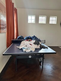 Linens left out downstairs.
