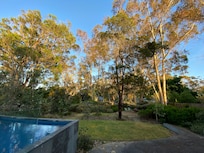 Early morning watching for koalas before the kids hit the pool. The landscaping is beautiful, secluded and welcoming.