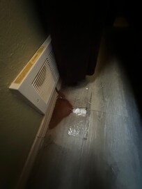 Floor damage due to heat. Had been cellophane taped prior to our arrival