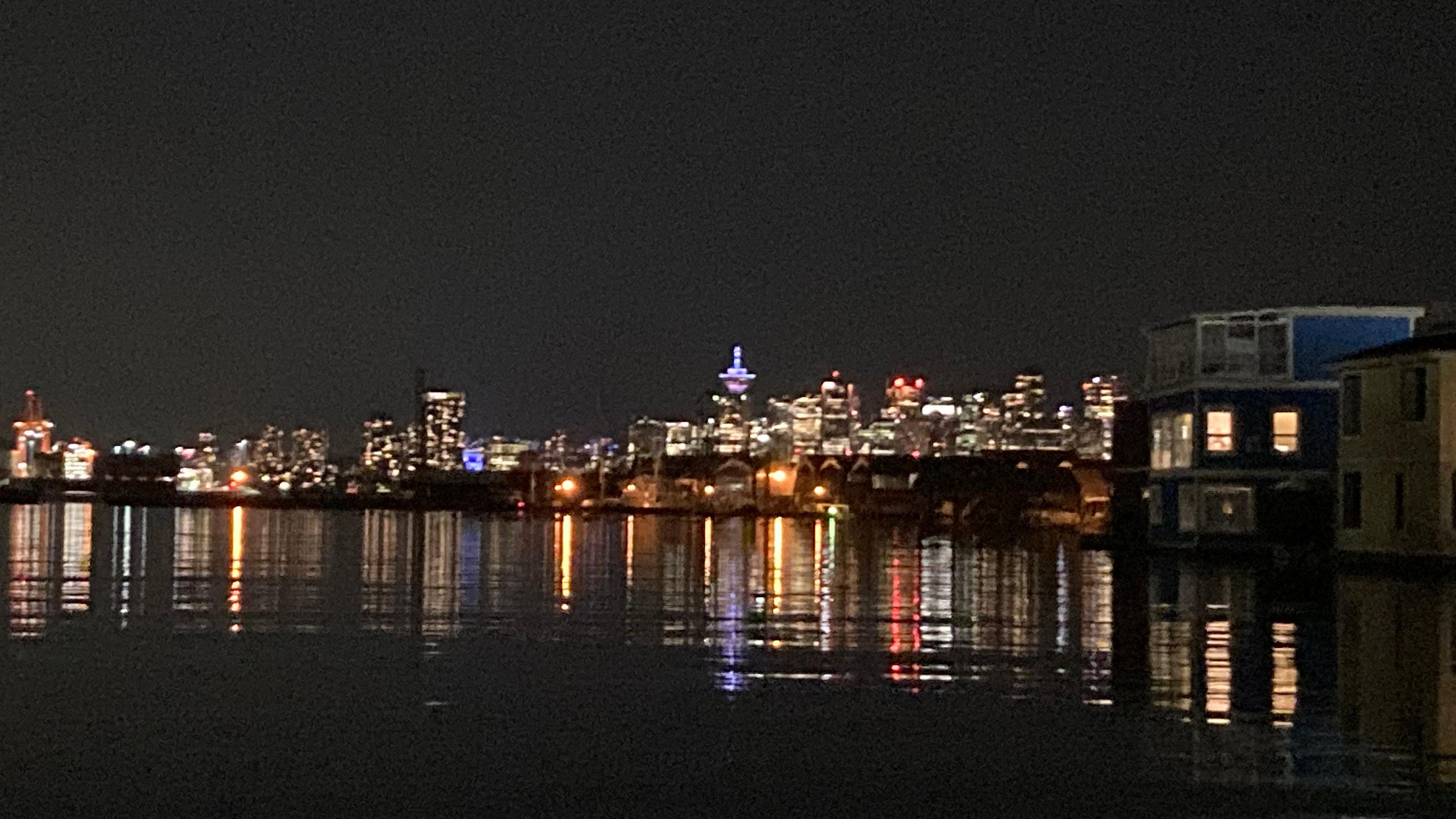 The city skyline view at night.