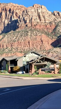 Hotel at the base of the mountain.